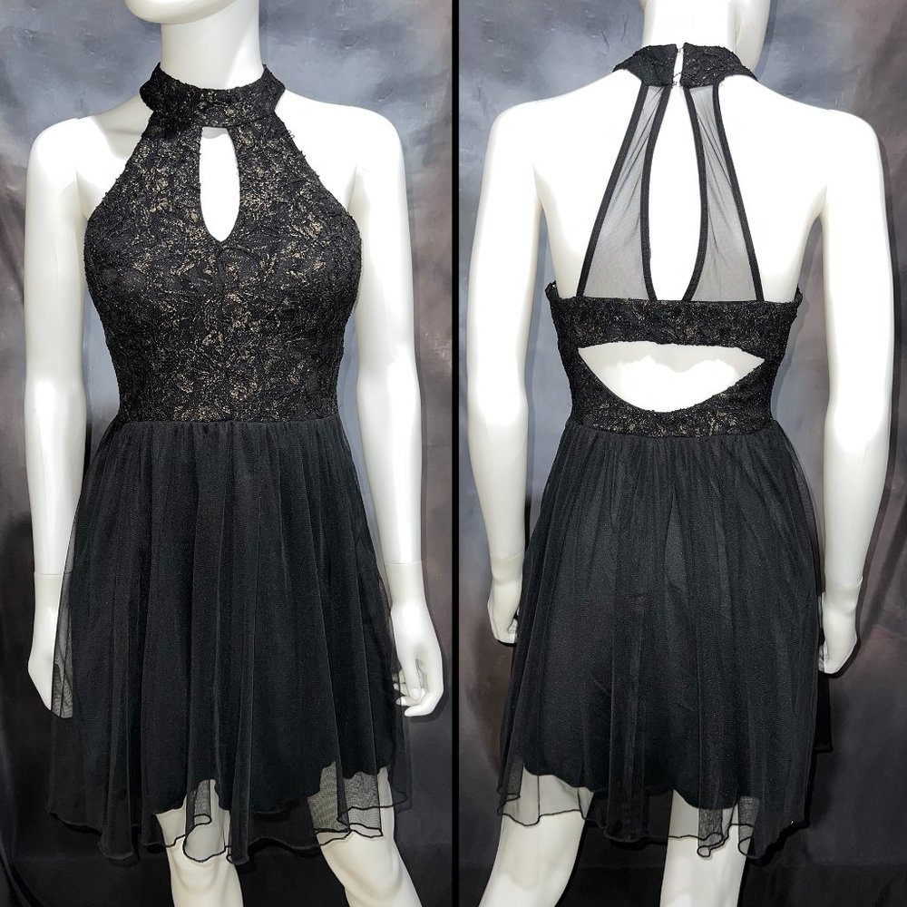 Speechless Black Lace Choker Keyhole Neckline Fancy Homecoming Dress Size 3